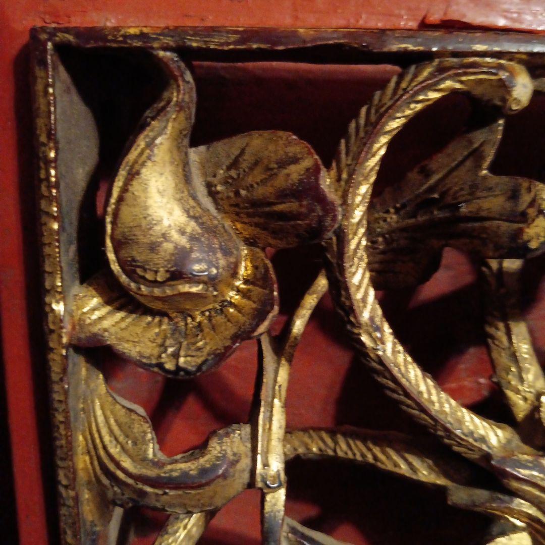 木彫工芸品 花鳥図 透かし彫り 金塗り オブジェ アンティーク
