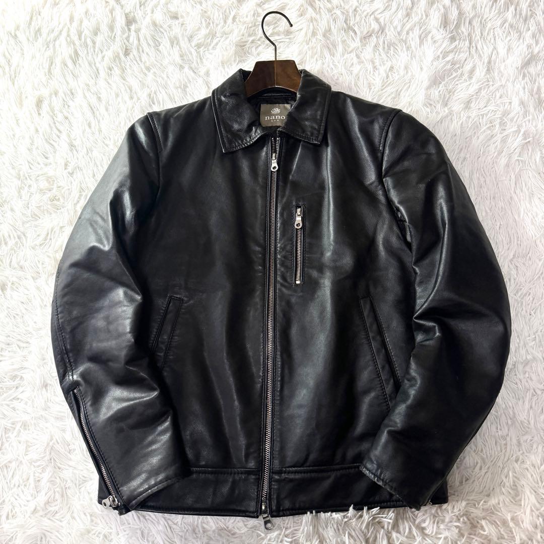 ナノユニバース 羊革 ダブル ライダース 黒 中綿 キルティング Mサイズ