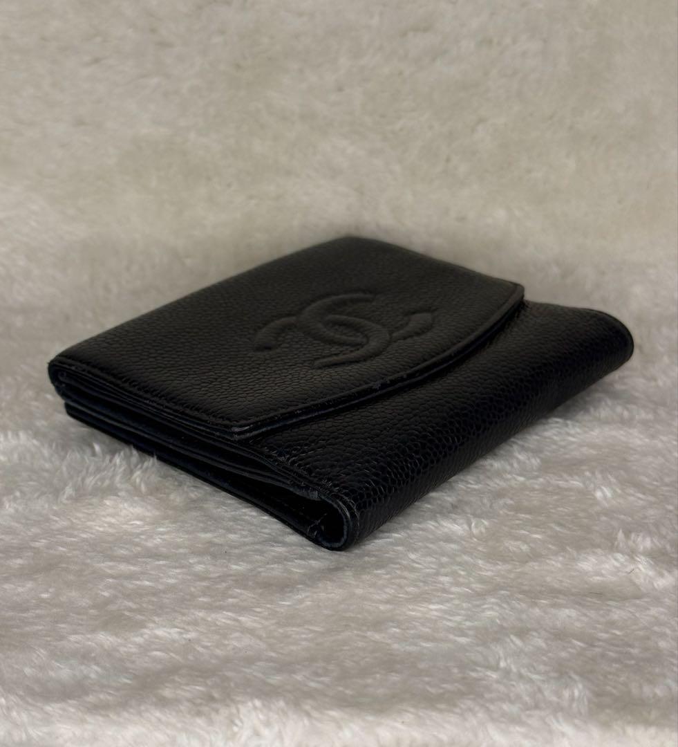 【CHANEL✨】二つ折り財布 キャビアスキン ブラック