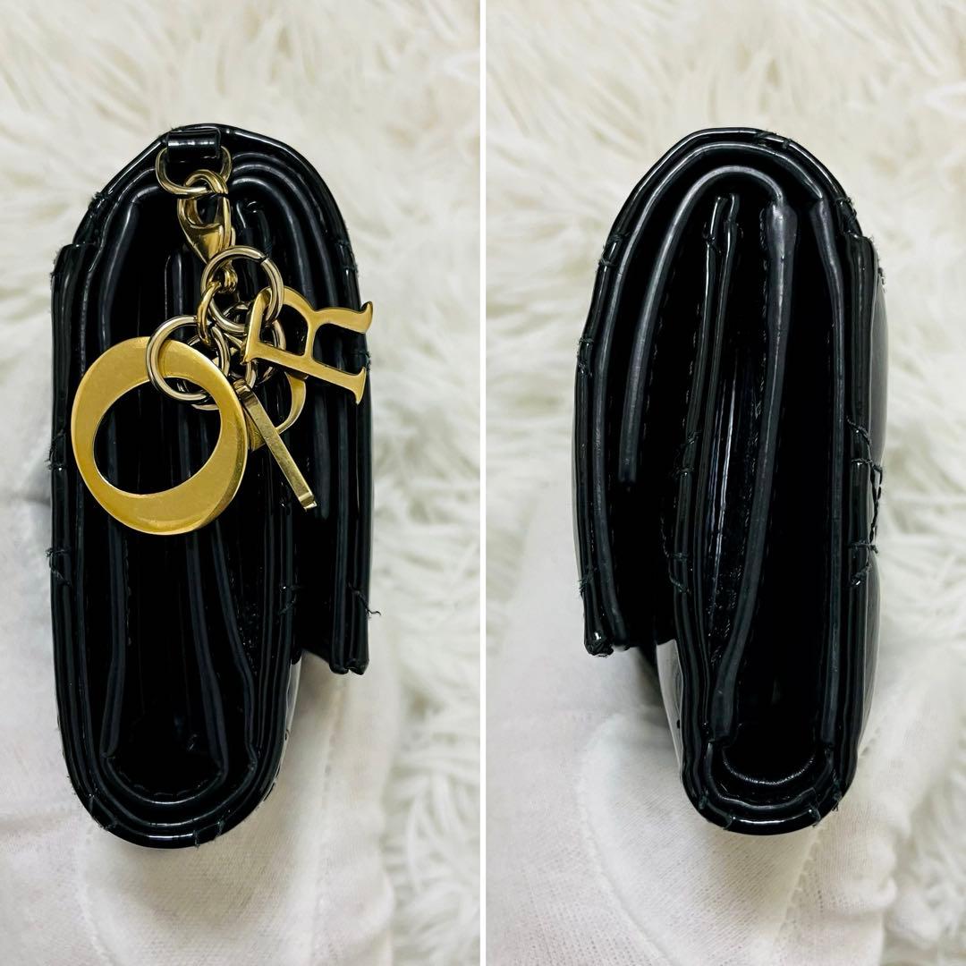 極美✨ディオール 三つ折り財布 エナメル カナージュ ロータス 黒 現行