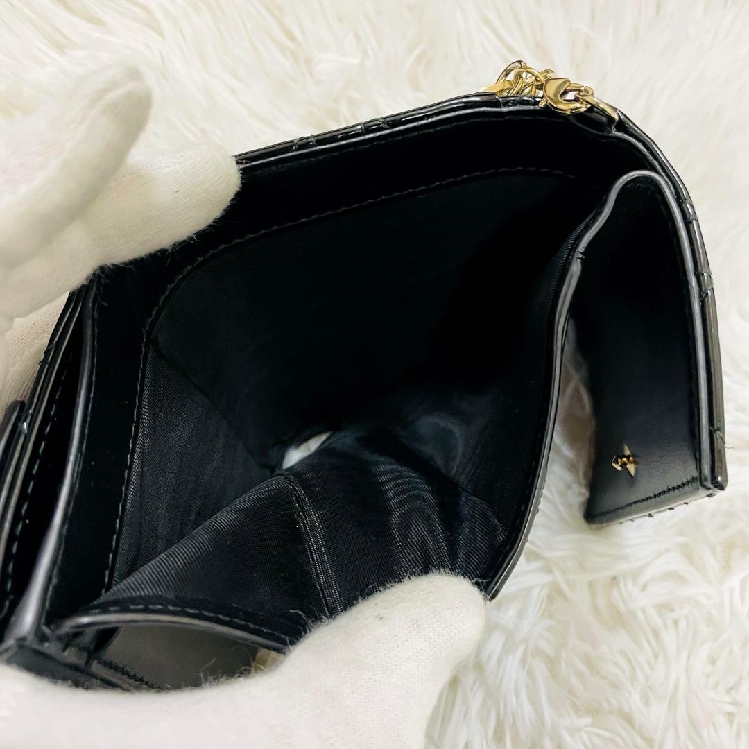 極美✨ディオール 三つ折り財布 エナメル カナージュ ロータス 黒 現行