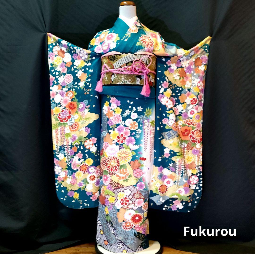 作家物・草野一騎 薔薇咲き誇る振袖×大胆アート構図／イエロー地×華麗