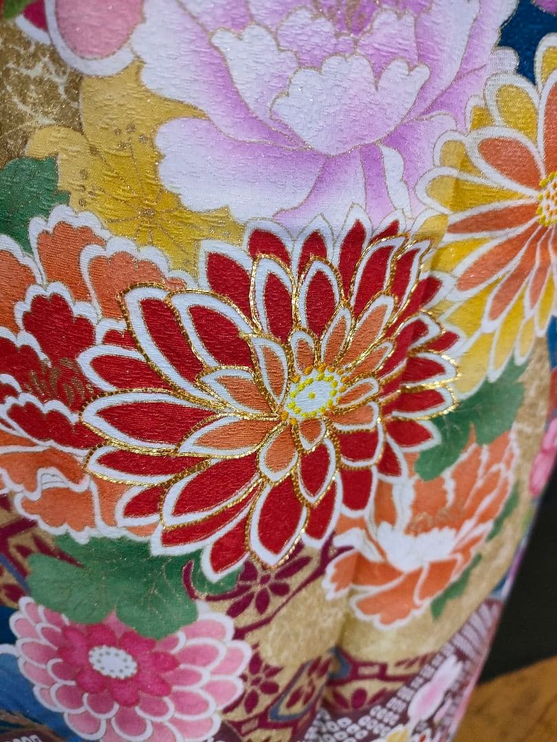 ☆3883☆ 振袖 襦袢付き 袷 クリーム色 花柄 レトロ品