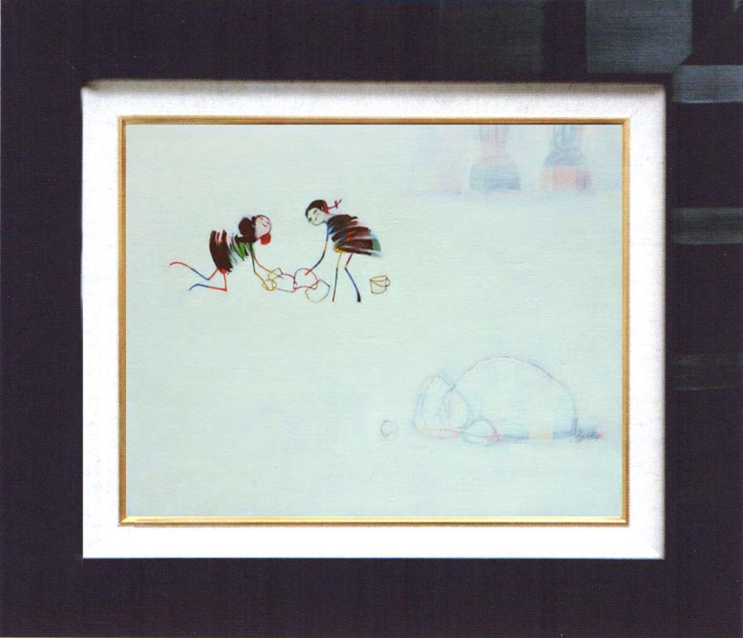 油絵 菅家令子 絵 絵画インテリア 額付(銀) F4-081614 可愛い蟻さん