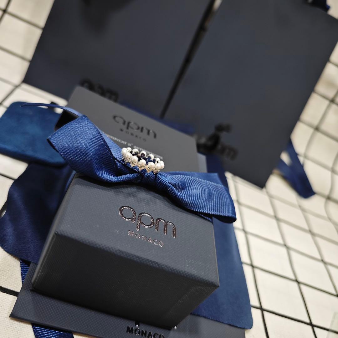 【apm Monaco 】925ホワイト パールク リスタルリング 指輪 .52