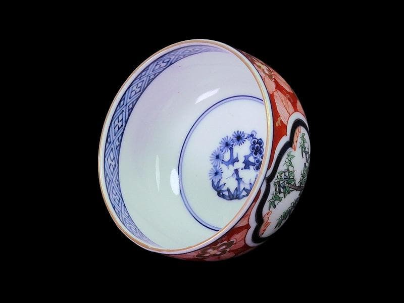 九谷　金襴手　窓絵　松竹梅の図　りん茶碗　湯呑　F336AS-fbul