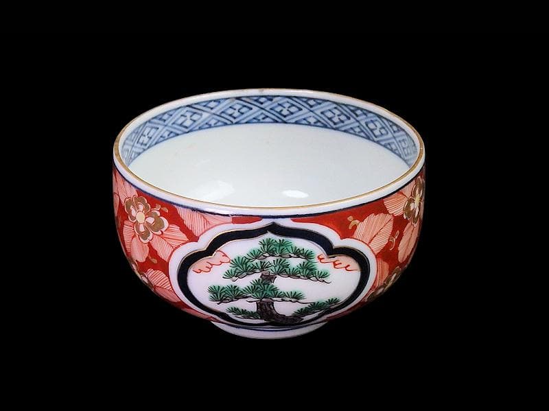 九谷　金襴手　窓絵　松竹梅の図　りん茶碗　湯呑　F336AS-fbul