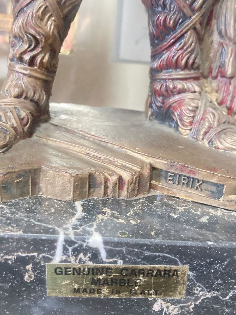 ITALY アンティーク 大理石台座 バイキングの戦士 ブロンズ銅像 No211