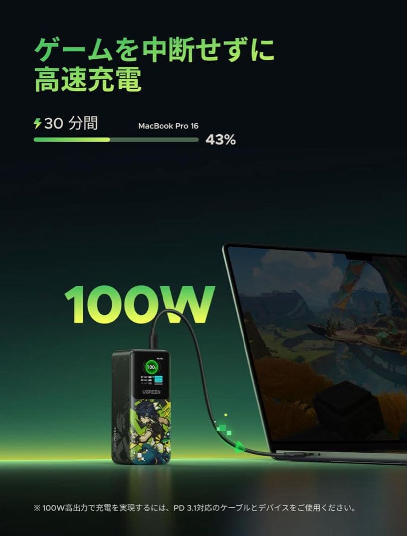 新品未開封品UGREEN Nexode モバイルバッテリー 原神モデル