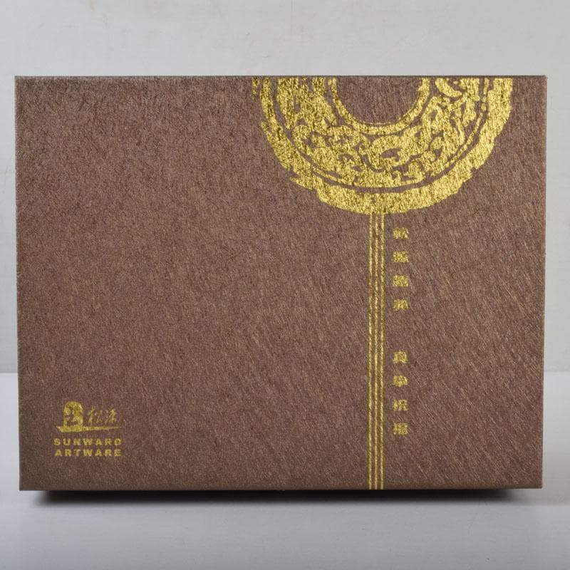 中国 松源工芸 玉石白玉彫刻 花 置物 証書・ケース・箱付 C 9108