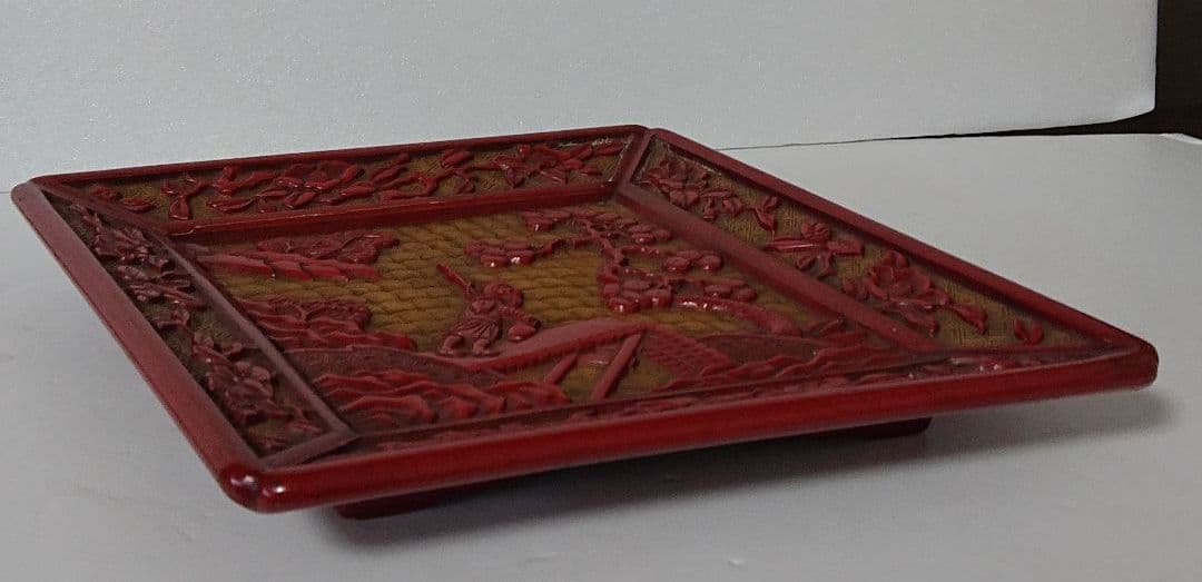 唐物 堆朱香盆文彫刻盆香盆煎茶盆堆朱