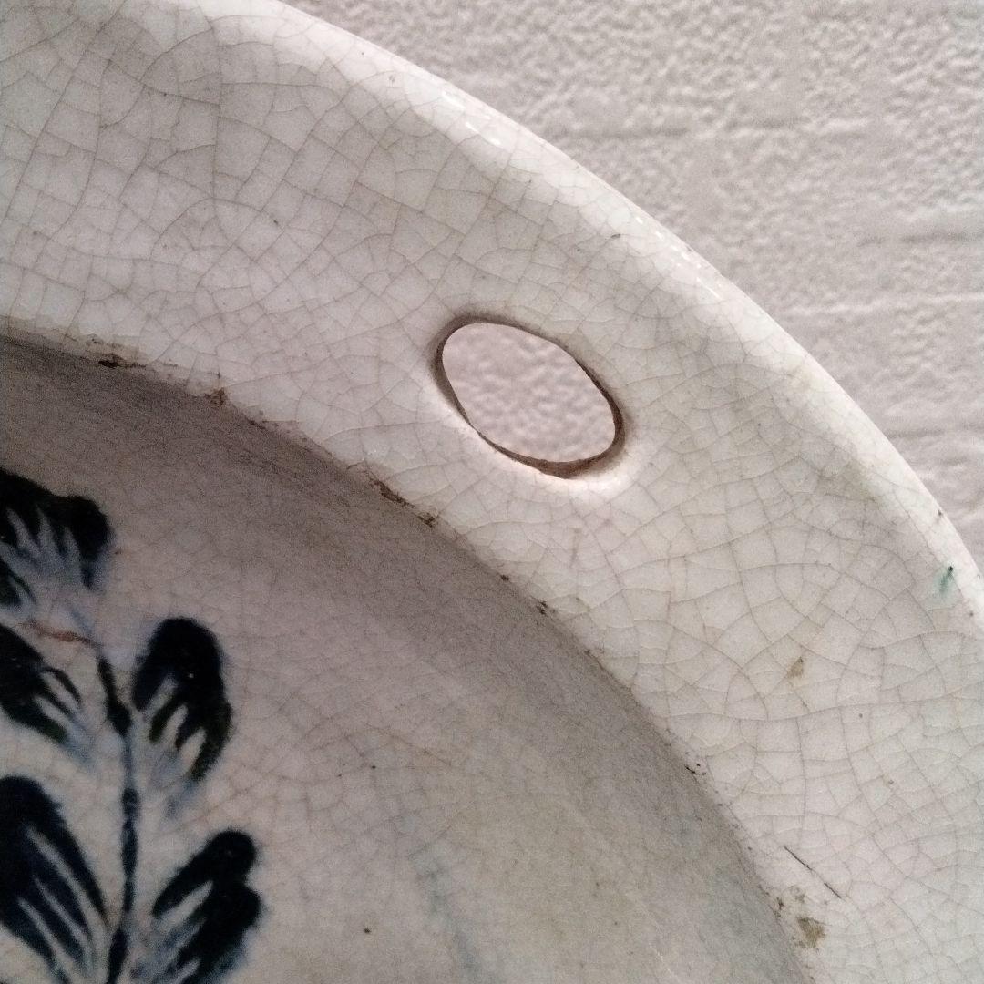 m239 江戸期 珉山焼 源内焼 弦葉図掛飾皿 大皿