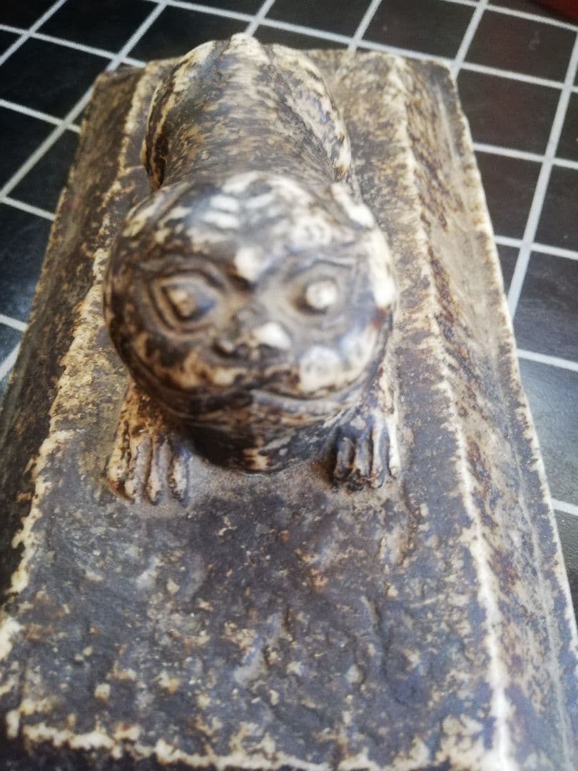 貴重中国骨董 旧蔵した【元時代漢白玉異獸彫刻大文鎮】運気を