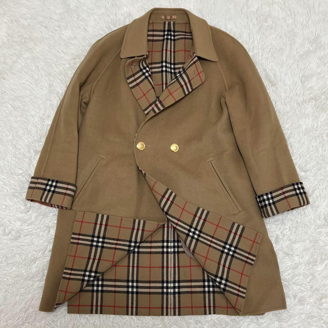 美品✨バーバリー カシミヤ混 ロングコート 金ボタン ノバチェック