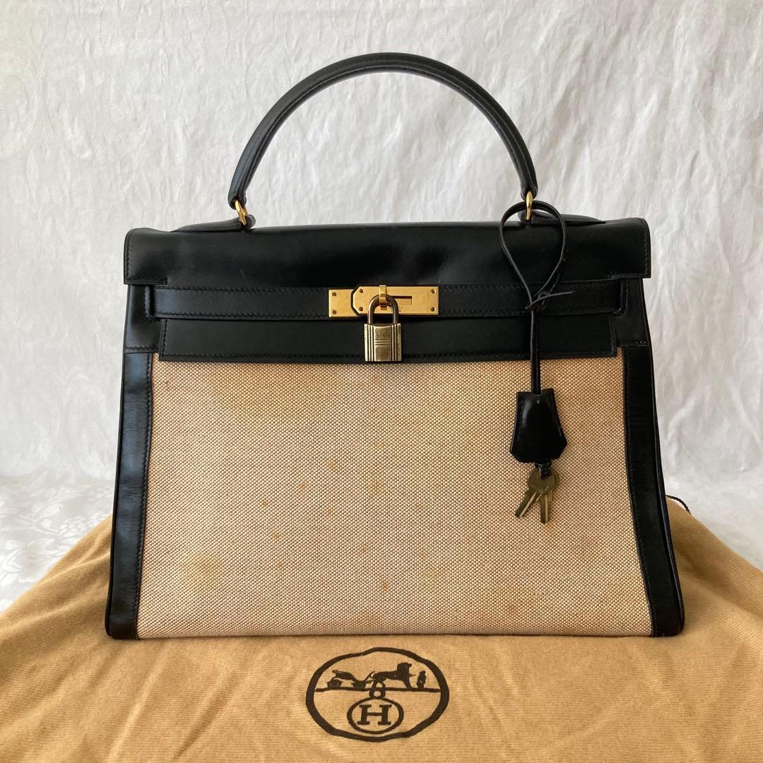 希少 エルメス ケリー 32 トワルアッシュ ブラック 〇F刻印