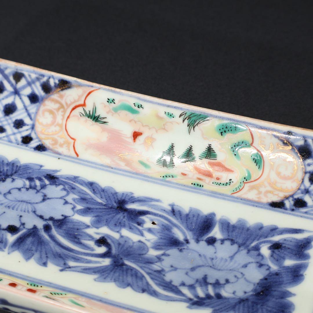 伊万里金襴手 花文長皿 骨董 古伊万里 R0229w3ダB