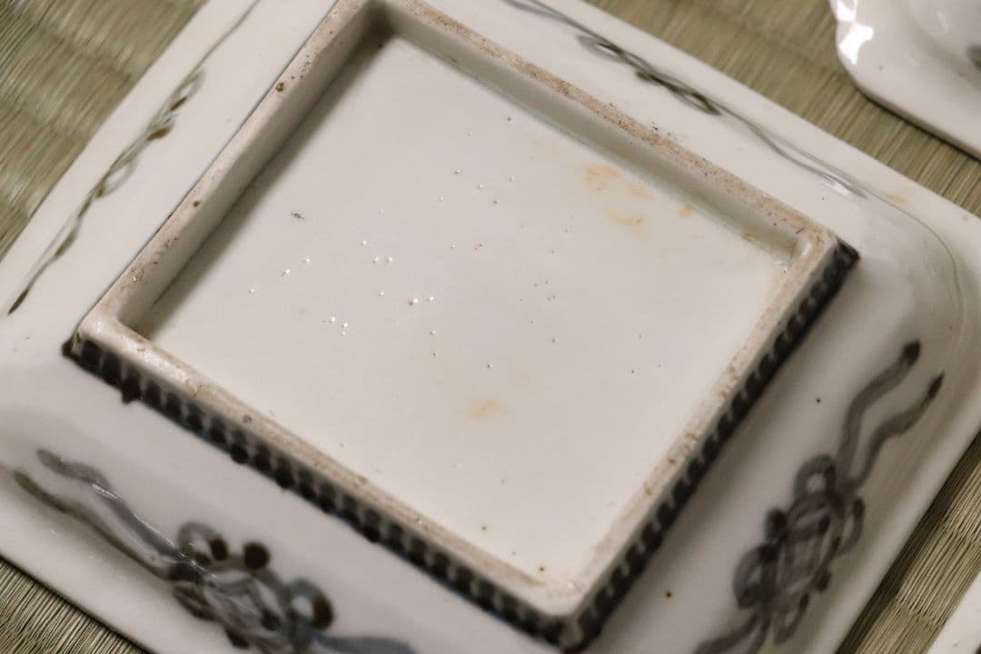 古伊万里 美人図 色絵 角皿 刺身皿 五客 人物 桜 小紋 明治期【MA424