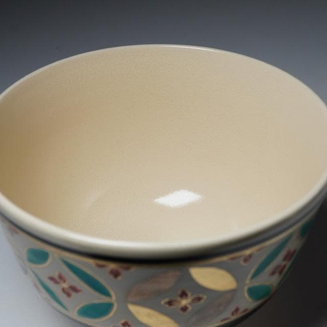 茜窯 岡田華渓 七宝絵茶碗 鵬雲斎宗匠御書付 共箱 茶道具