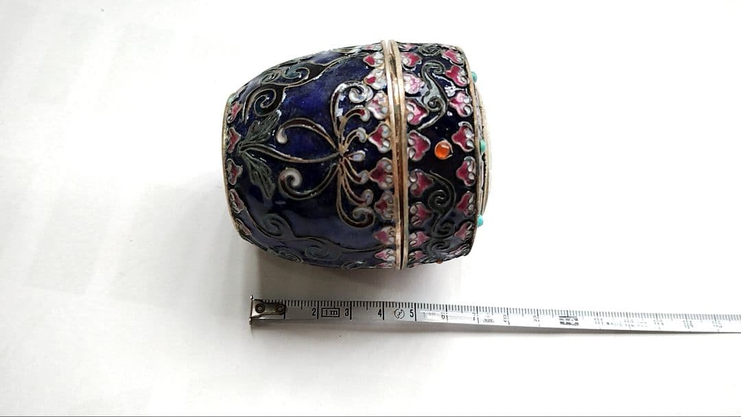 中国美術 銀七宝花文棗 青棗 青い小物入 ジュエリーボックス 箱もの