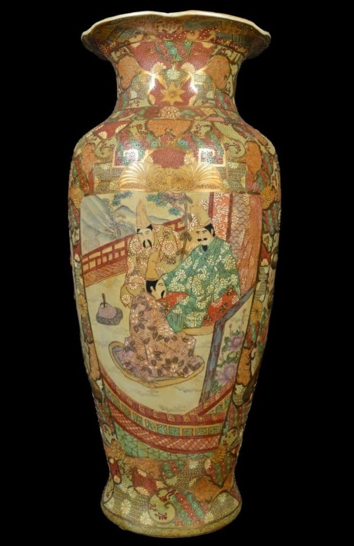 【大型96cm 美品】薩摩豪華絢爛 金襴手大名細密絵付 特大 花瓶 飾り壷 大壺