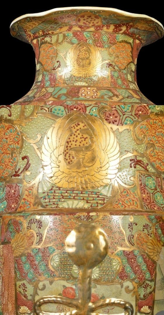 【大型96cm 美品】薩摩豪華絢爛 金襴手大名細密絵付 特大 花瓶 飾り壷 大壺