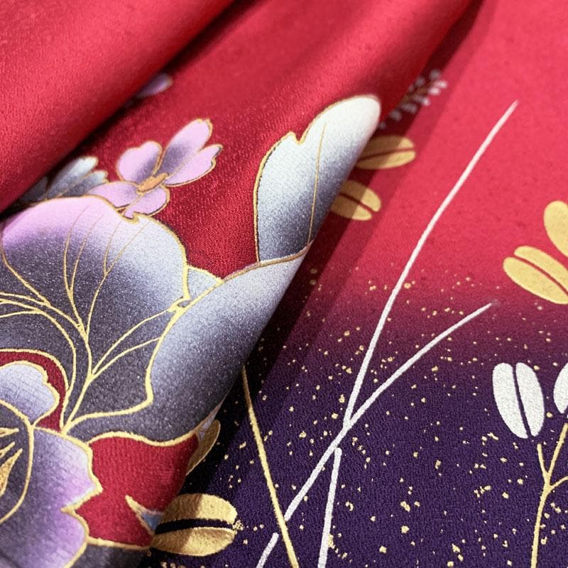 502z29☆振袖 金彩 個性的 花 萩 赤×紫☆美品 成人式