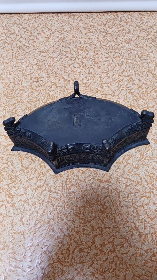 時代金工師　二代　村田整珉　木村渡雲　銅製扇面形花入　在銘　渡雲斎鋳　花器　箱付