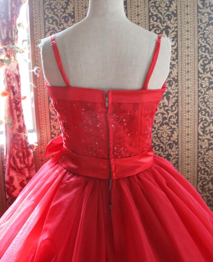 589エメAIMER赤ウェディングドレス7号Sサイズ赤カラードレス