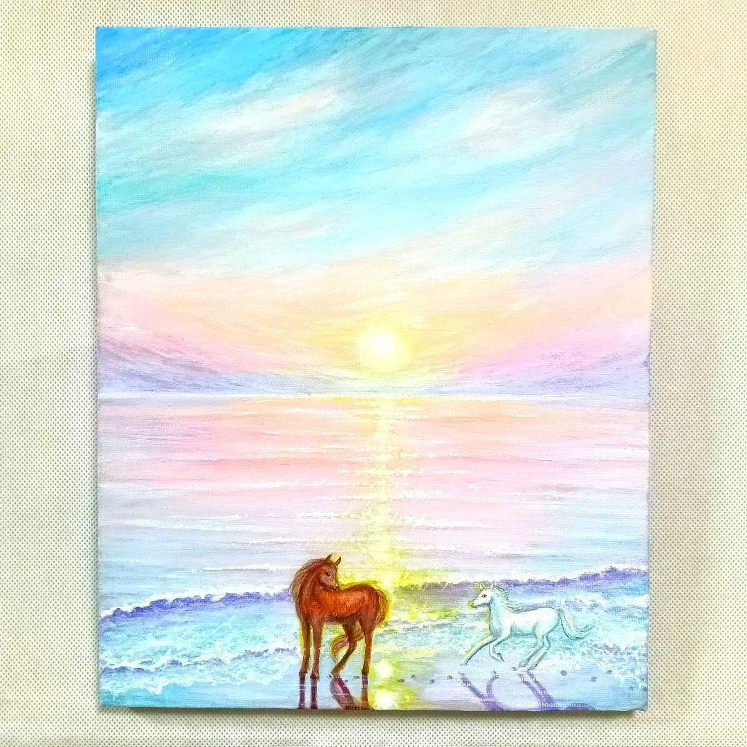 No.560 F3 浜辺の馬 アクリル画 原画 干支 午年 開運絵画 - メルカリ