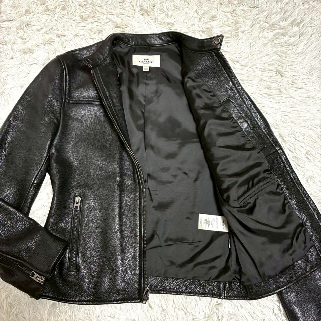 COACH ライダースジャケット カウレザー シボ革 M相当 黒 ブラック