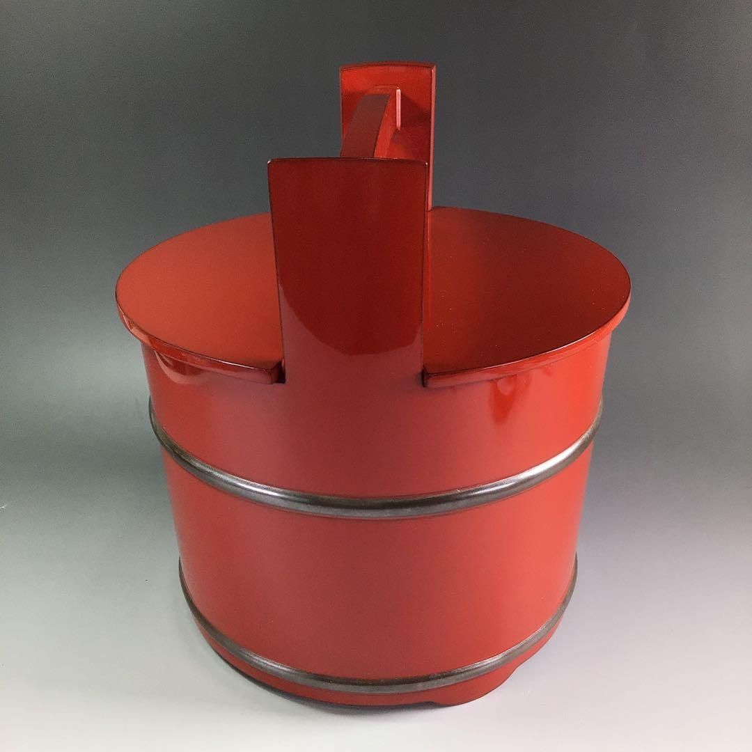 Ｐ８８７　水指　『藤波作』『朱塗内黒』『手桶水指』　共箱　茶道具