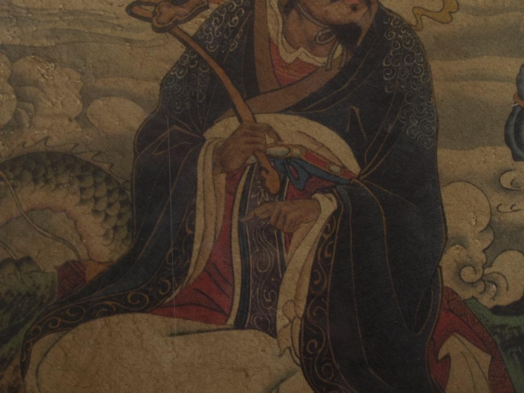 中国唐時代 敦煌莫高窟壁画 彩絵 人物像 発掘品古美術 AK1774A1-