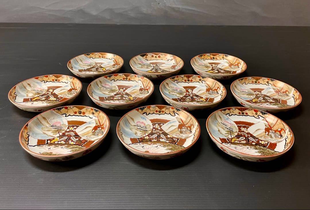割引❗️【美品】「母」 九谷焼 松竹梅 楼閣飛鶴 小皿 10客 （1206C）