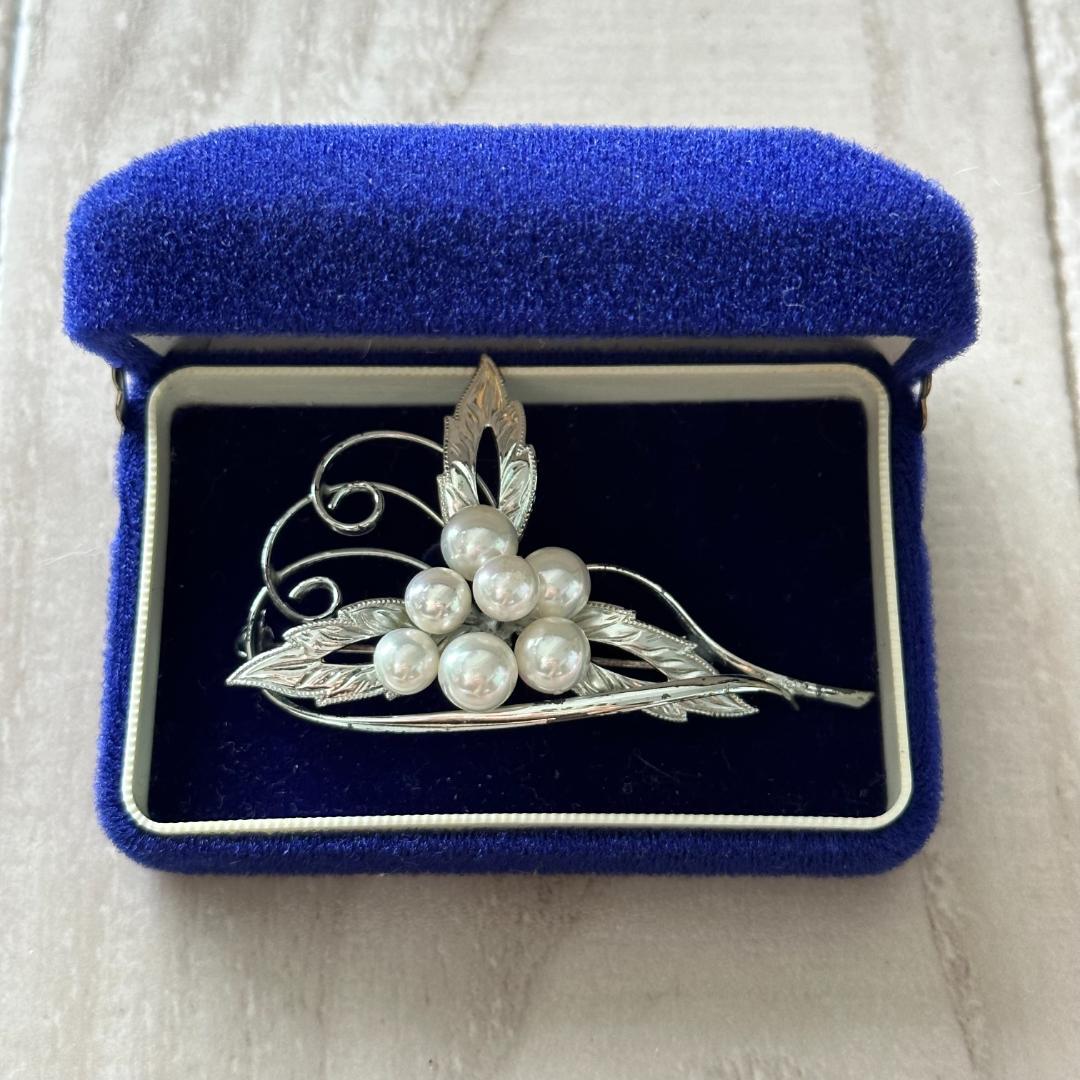 本真珠 ヴィンテージ シルバーパールブローチ アンティークジュエリー
