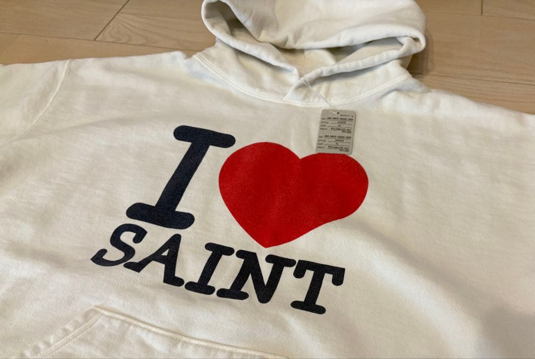 セントマイケル26SS新作HOODIE/I LOVE SAINT白XL極美品