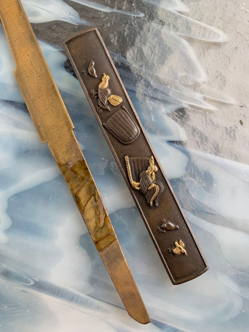 小柄小刀　鶏図小柄袋　刀装具（15cm以下の合法サイズ）