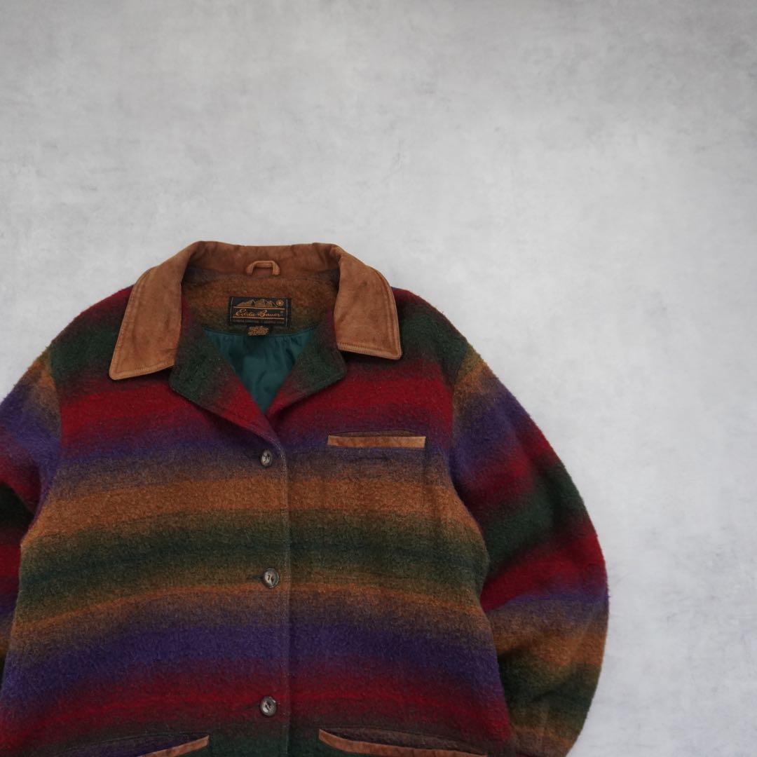 【80s】EddieBauerエディーバウアー ウールブランケットコート黒タグ