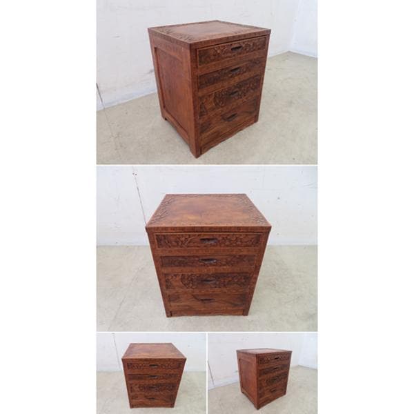 大坂屋家具店軽井沢彫4段チェスト桜彫刻伝統工芸小箪笥