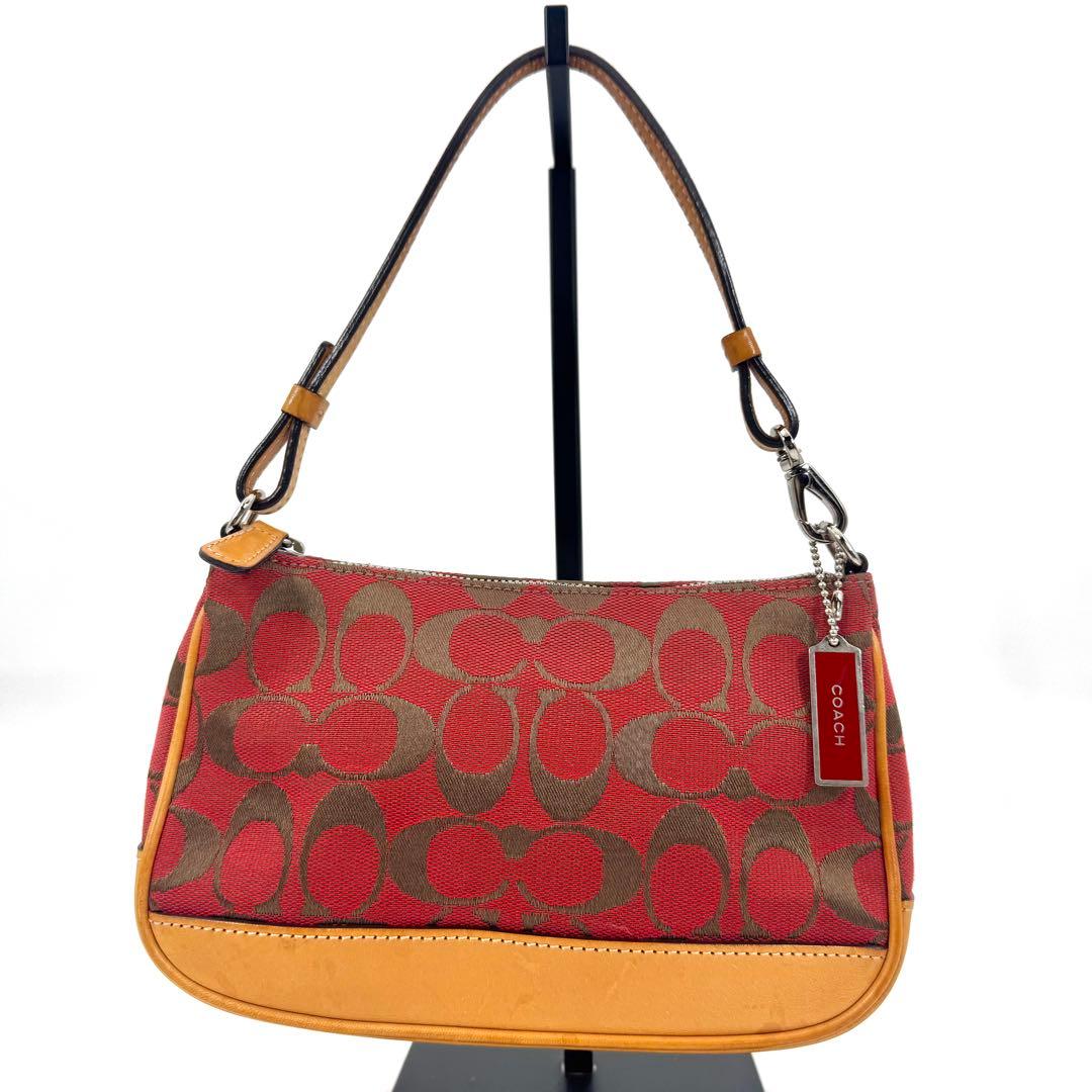 ✨美品✨COACH アクセサリーポーチ ミニバッグ キャンバス レザー レッド