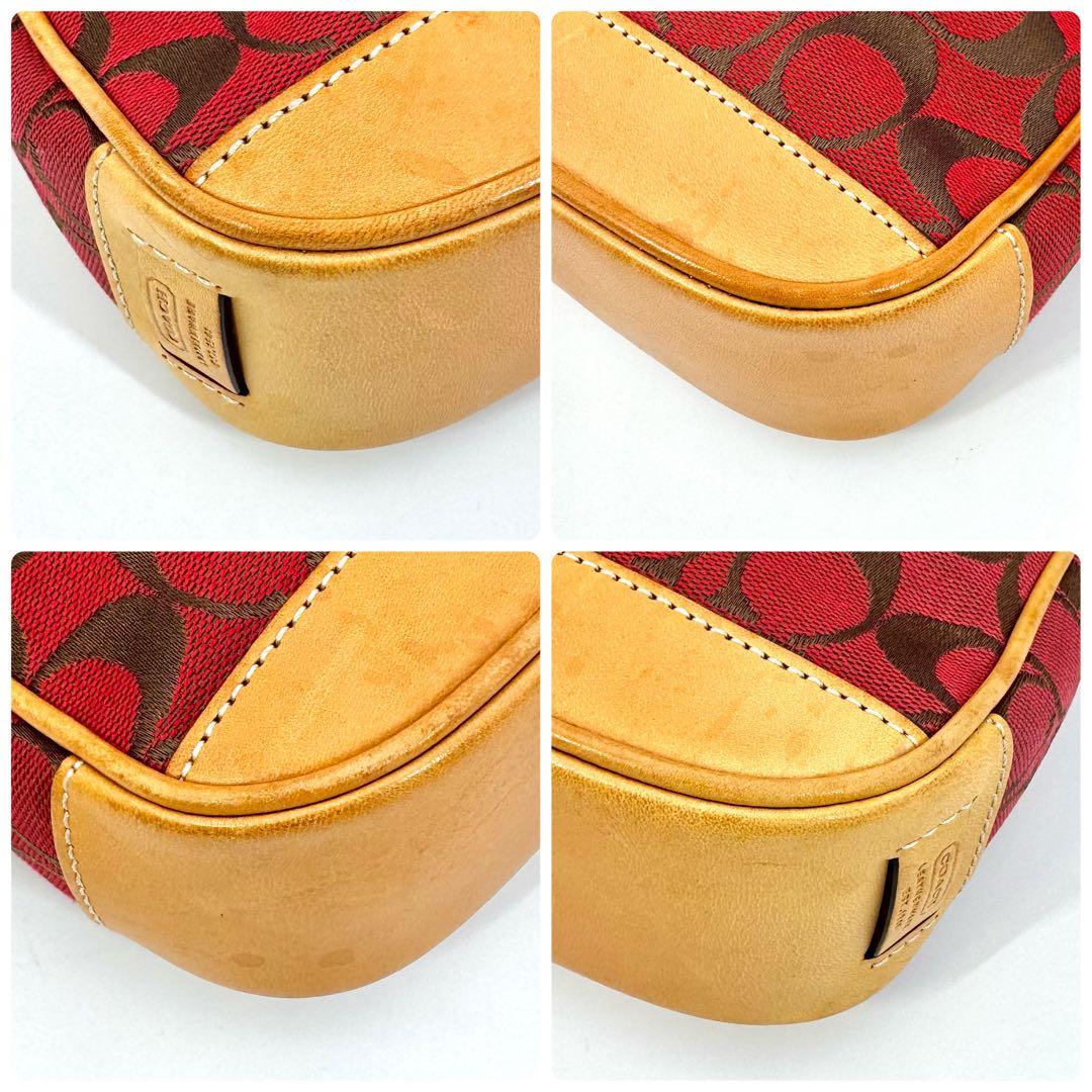 ✨美品✨COACH アクセサリーポーチ ミニバッグ キャンバス レザー レッド