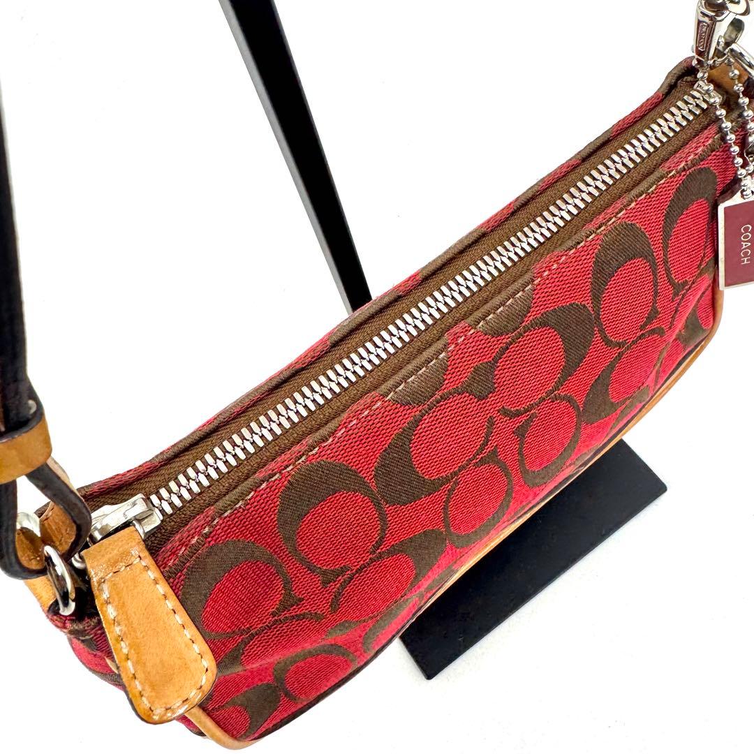 ✨美品✨COACH アクセサリーポーチ ミニバッグ キャンバス レザー レッド