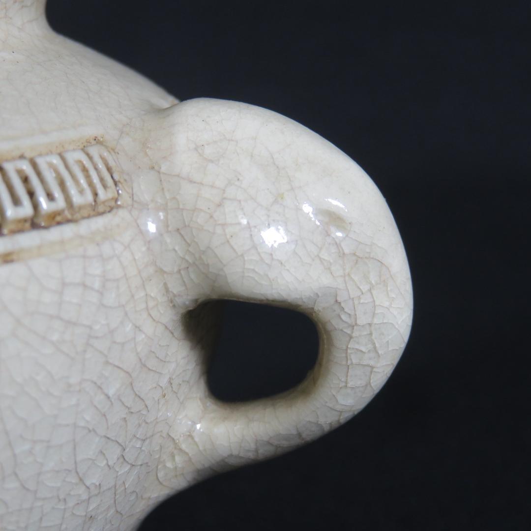 香炉 白磁 貫入 使用感あり 三つ足 象耳 双耳 工芸品中国