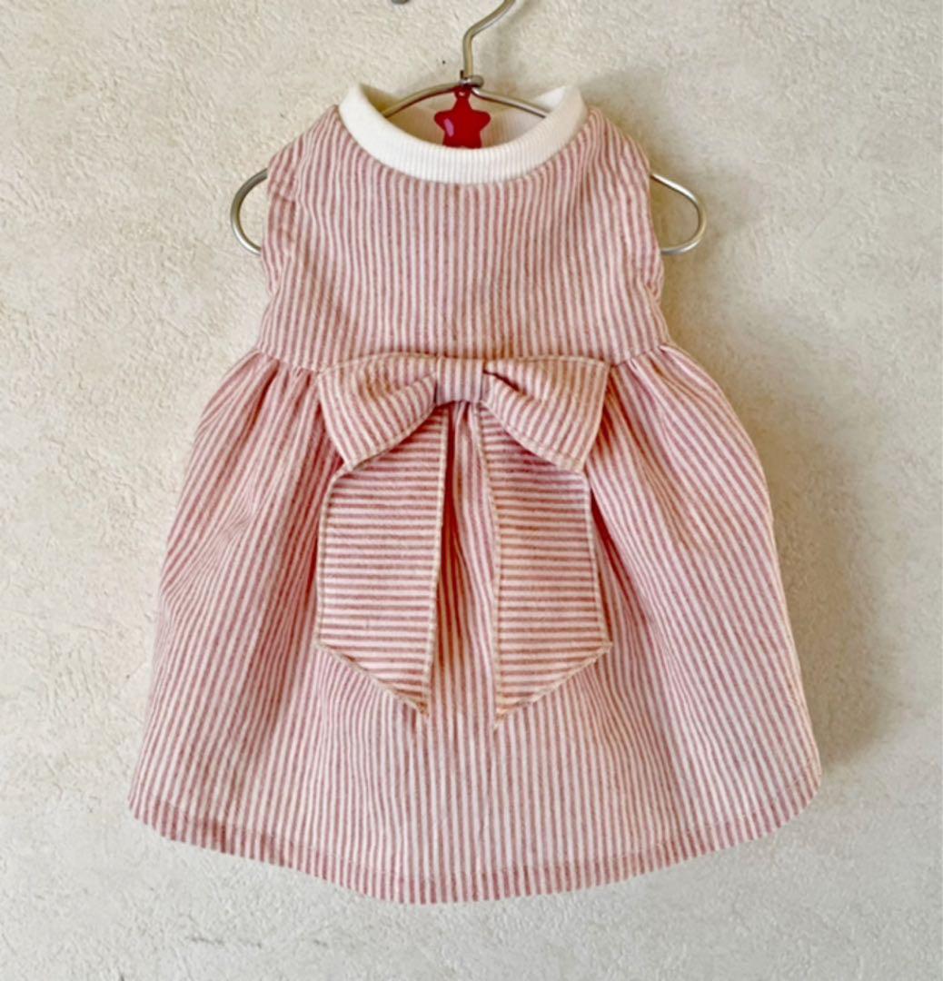 ハンドメイド犬服　ハイウエストリボンワンピ★色違いあり ハンドメイド犬服 ハイウエストリボンワンピ☆色違いあり