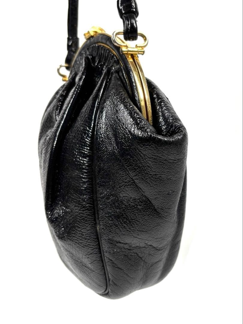 濱野（HAMANO） ハンドバッグ　サンピエトロ　がま口　ビジューストーン　黒