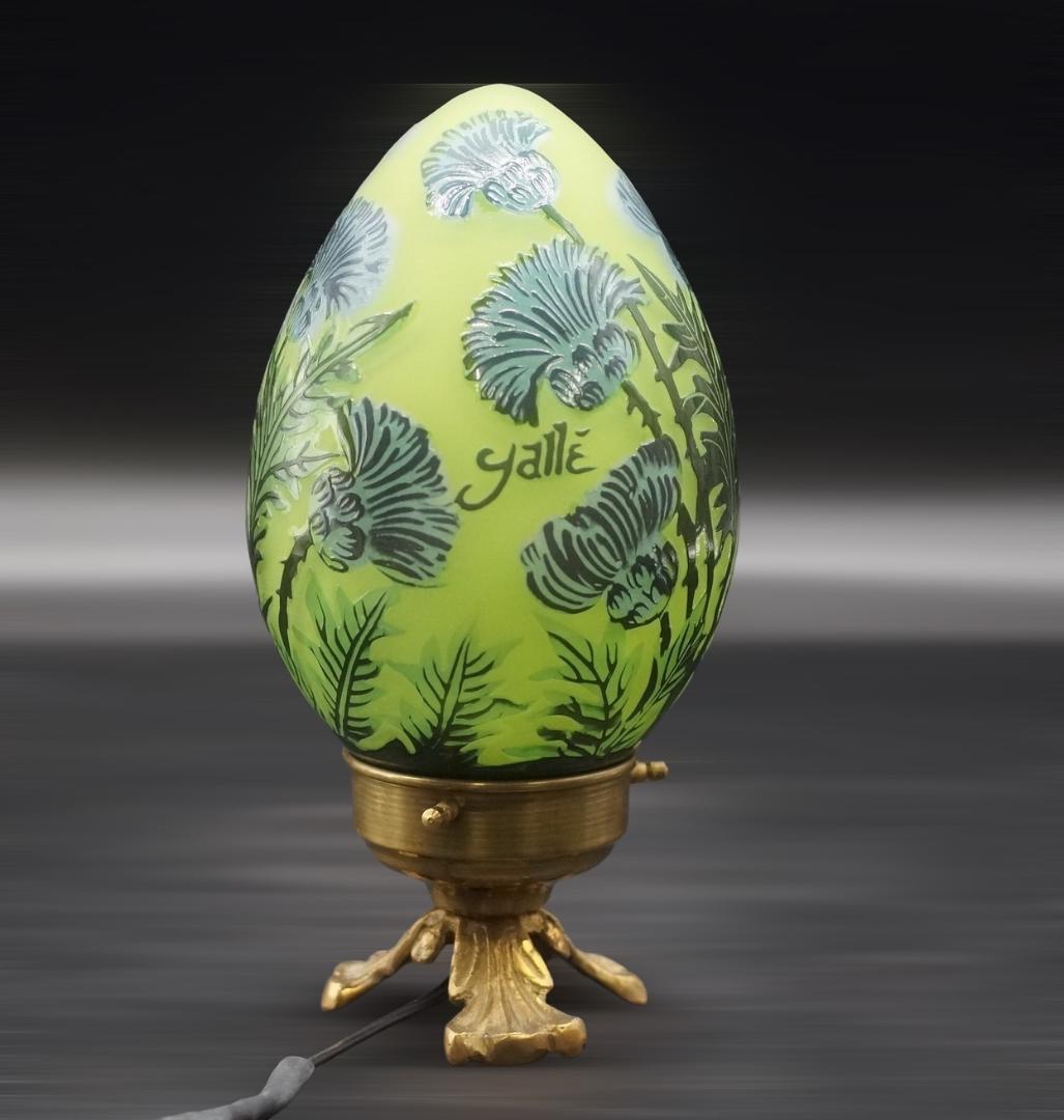 エミールガレ 一灯ランプ 芥子紋 カメオ彫り 被せガラス 高さ23cm