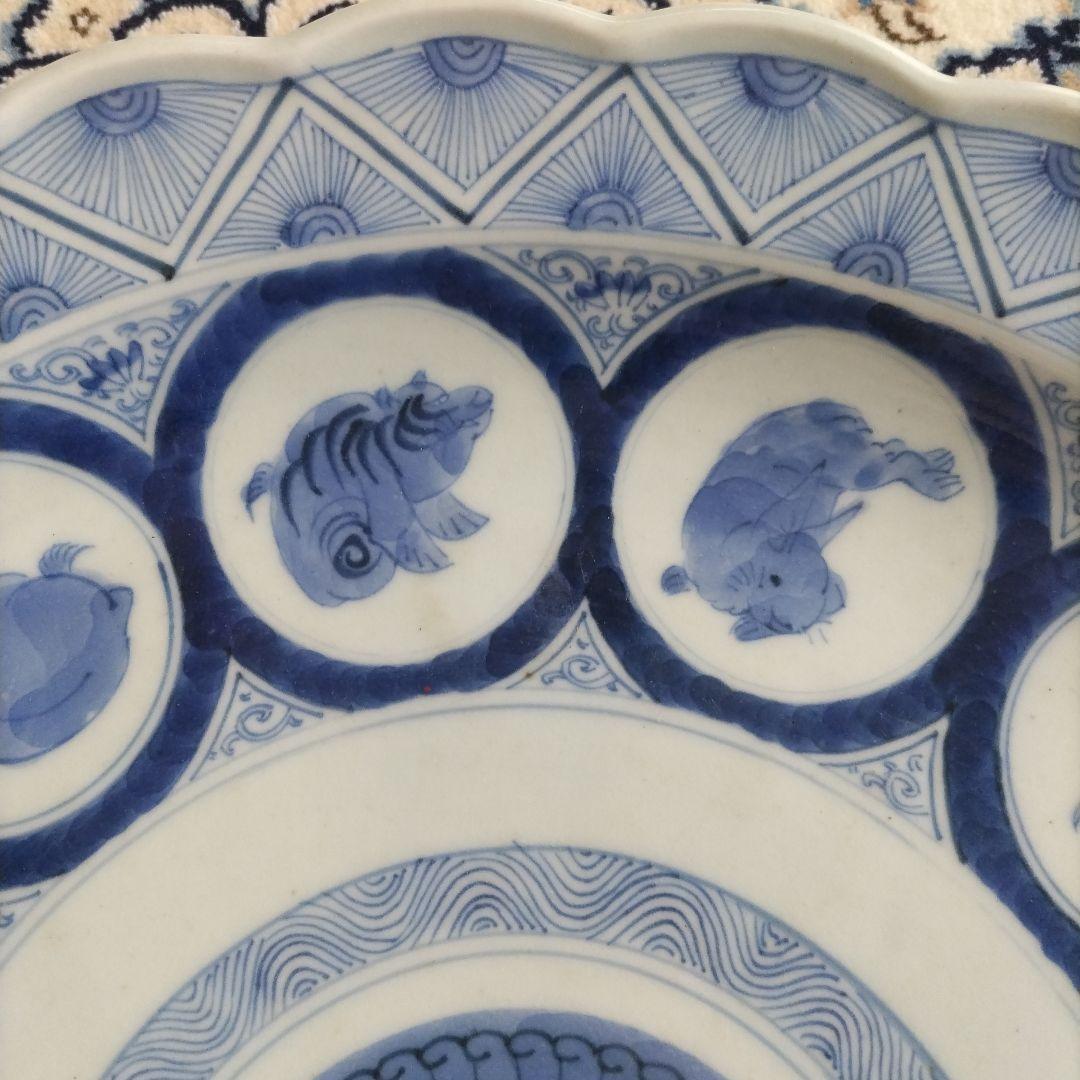 時代 十二支 大皿 染付 江戸 41.5cm 古伊万里 図変わり 珍品 干支