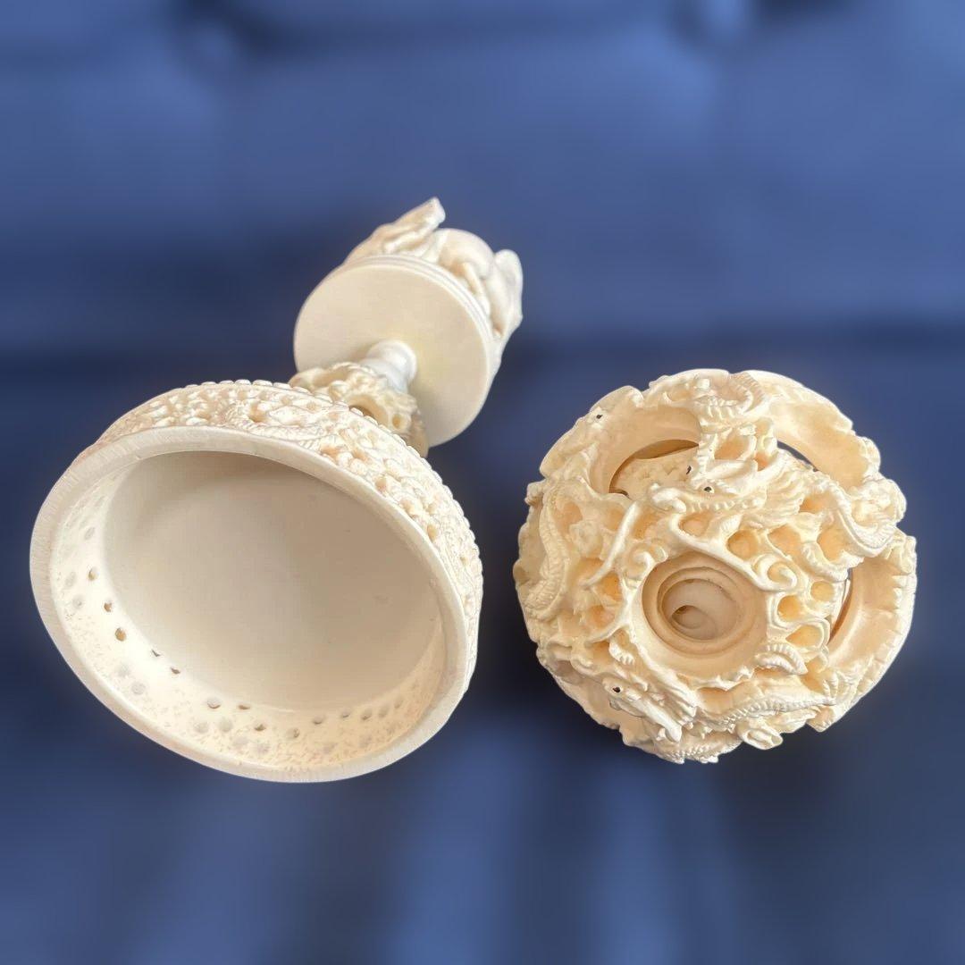 天球多層球、馬の彫刻 大小2球オブジェ 凡そ高さ約27cm球