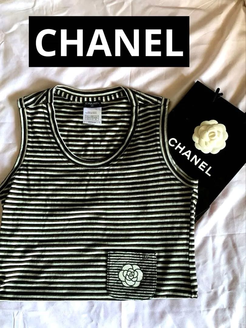 ✨CHANELタンクトップボーダーローズポケット✨ ❣️可愛い✨サマー特価✨