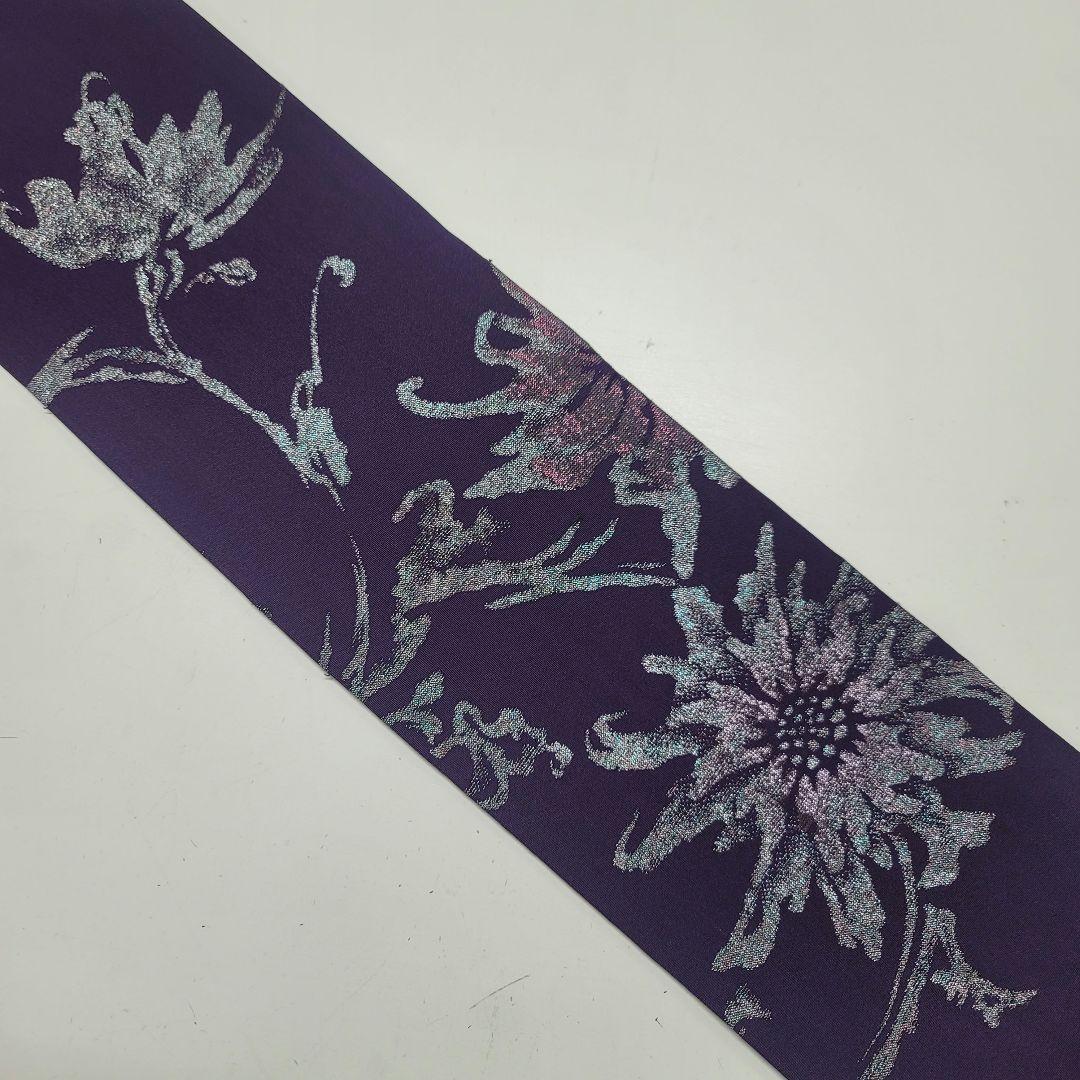 アンティーク 名古屋帯 正絹 紫 パープル 華 素敵なデザイン ema-0119