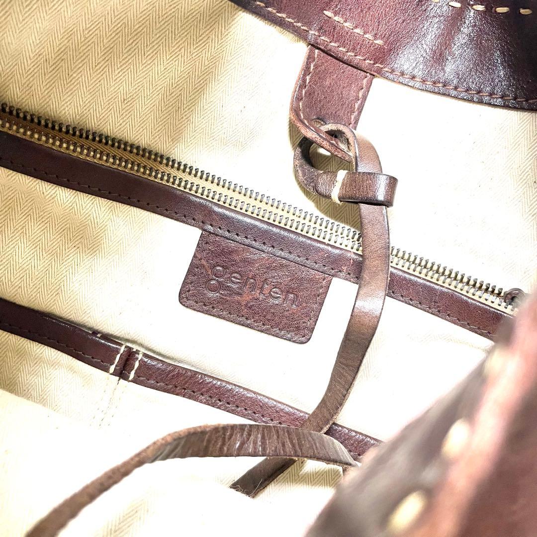 genten ゲンテン ユーフラテス レザーショルダーバッグ ブラウン